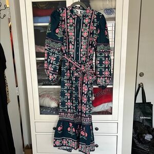 Crown & Ivy Navy and Pink Floral Long Sleeve Dress